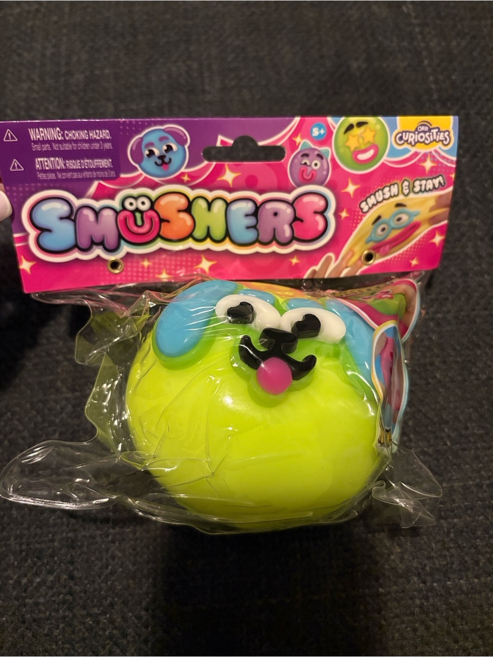Smushers Neon Yellow & Blue Dog Face Squishy Plush Toy